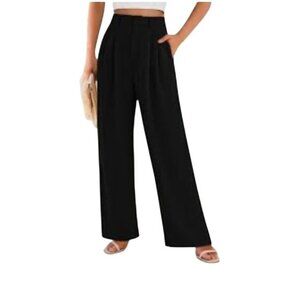 PrettyGarden Chic Black Wide-Leg Pants XXL Elastic Waist Women's Casual Flowy